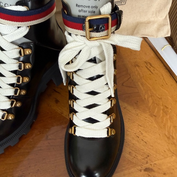 Gucci Calfskin Sylvie Web lace up combat boots - Picture 3 of 8